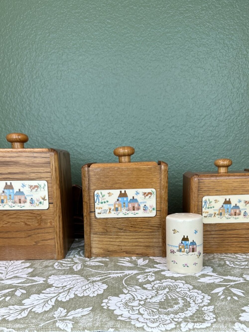 Vintage Set of 3 Heartland Int'l Wood Kitchen Canisters & Shaker